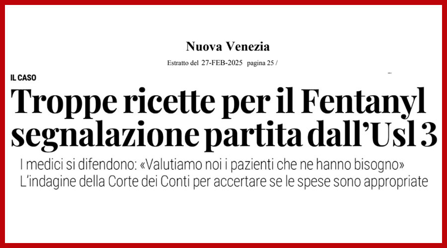 Clicca per accedere all'articolo Troppe prescrizioni di Fentanyl, indaga la Corte dei Conti. Leoni: «Probabile siano  motivate»